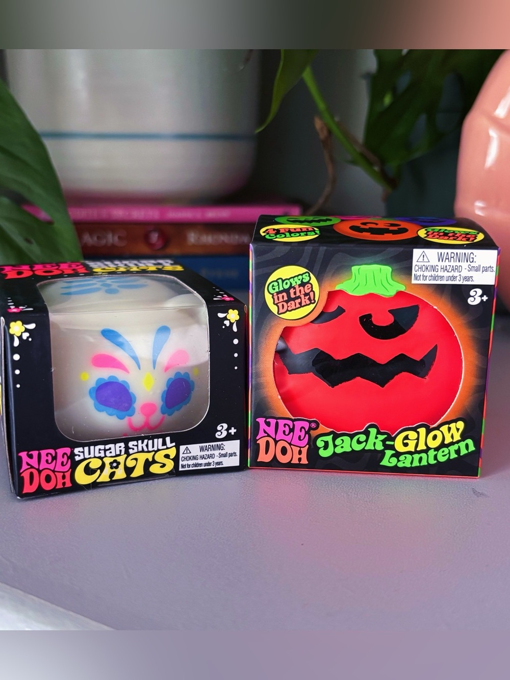 NeeDoh Halloween Bundle Sugar Skull Cat + Jack-Glow Lantern Glow in Dark
